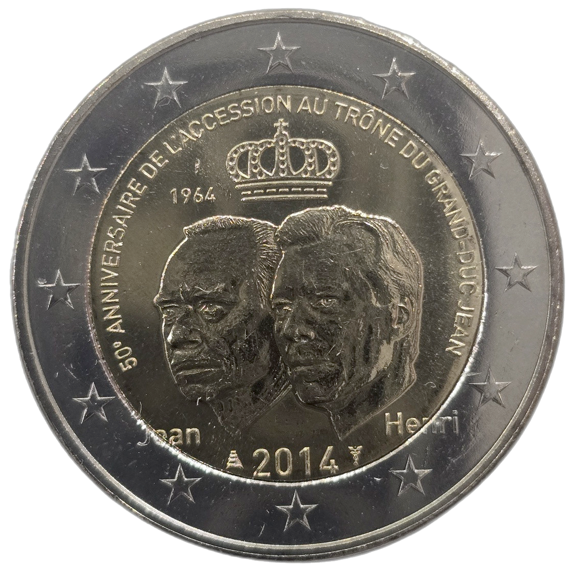 2 euros conmemorativa 50º Aniversario de la ascensión al Trono del Gran Duque Jean